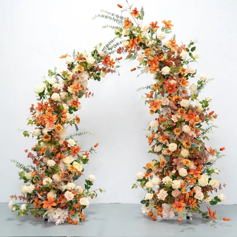 100% handmade, the orange flower arch provides a lifelike appearance and is easy to set up.