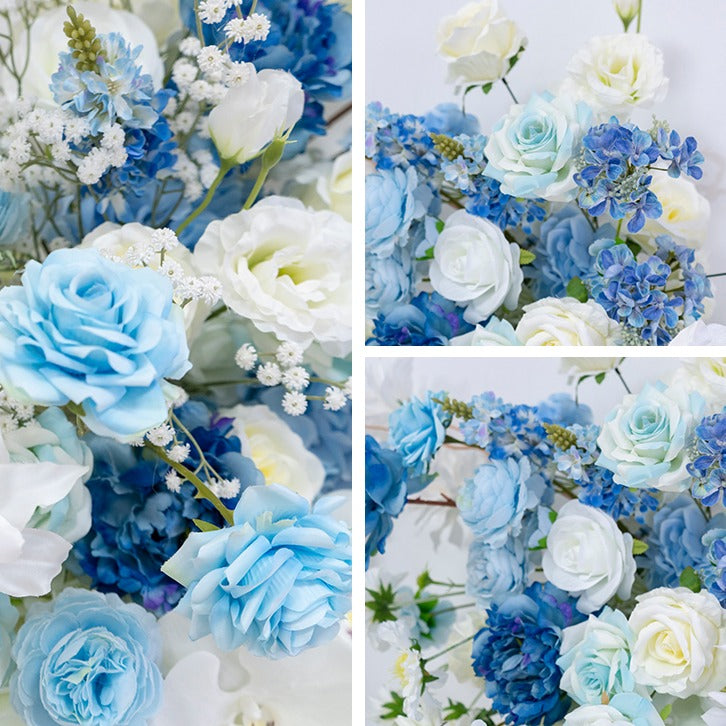 Vibrant colors give the white blue hanging flower set detailed realism and beauty.