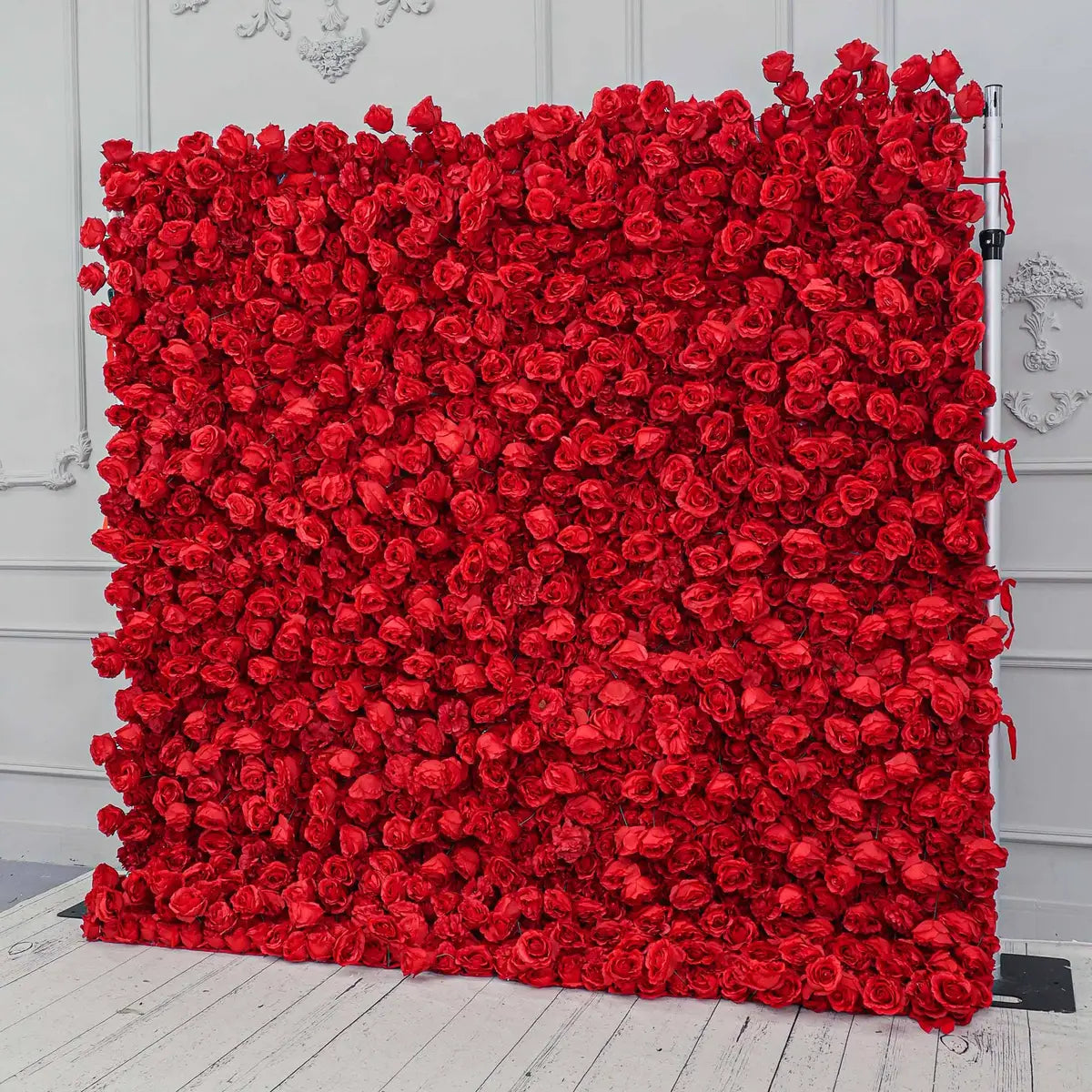 The 3D red roses flower wall side view is designed for realism and durability with a fabric backing.