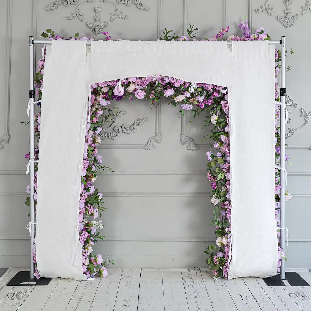 Crafted for realism, the 7D purple green flower arch boasts a fabric backing and fade-resistant colors. 100% handmade, the colorful mirror flower arrangement provides a lifelike appearance and is easy to set up. 