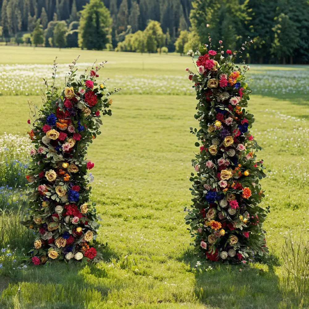 Colorful Floral Pillars For Party Decor Including Frame.