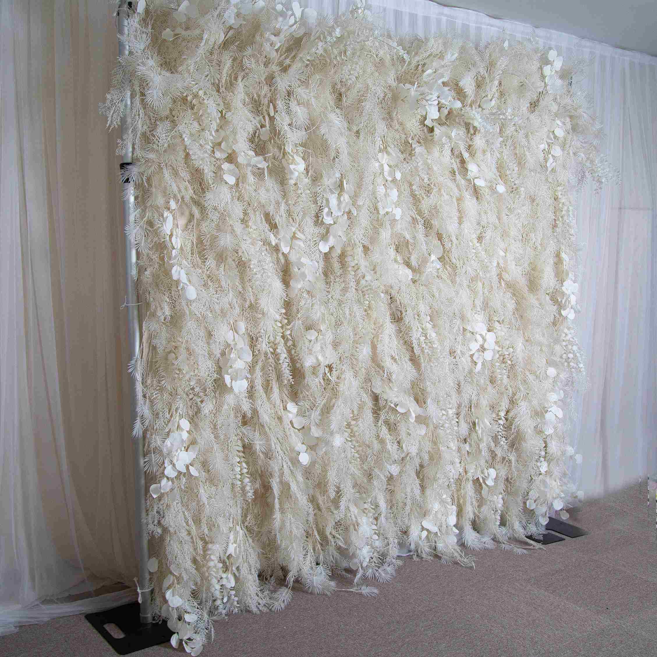 The white pampas fabric artificial flower wall looks pure and elegant.