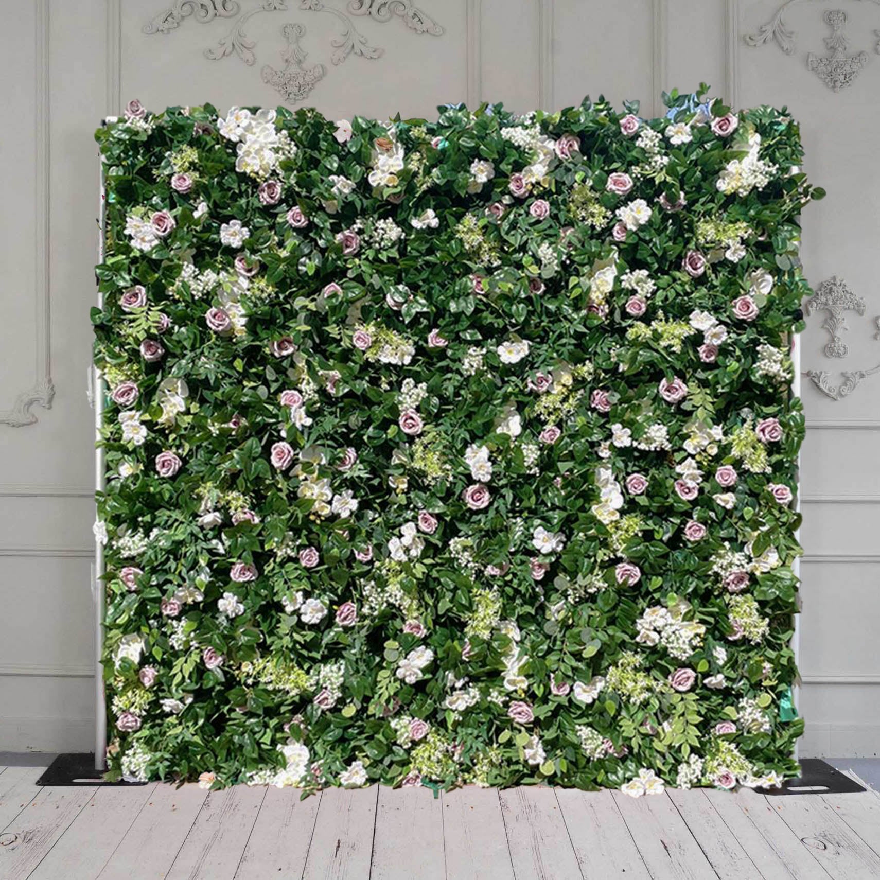 BOGO 8X8ft Flower Wall Green Leaves and Pink Rose Fabric Rolling Up Curtain Floral Backdrop Wedding Party Proposal Decor - KetieStory