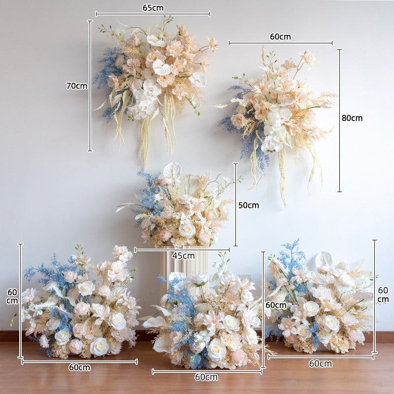100% handmade, the champagne blue hanging flower set provides a lifelike appearance and is easy to set up.
