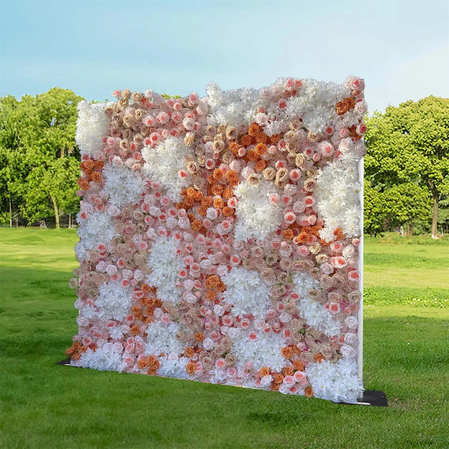 Fade-resistant and realistic, the 5D white orange flower wall side view features a fabric backing.