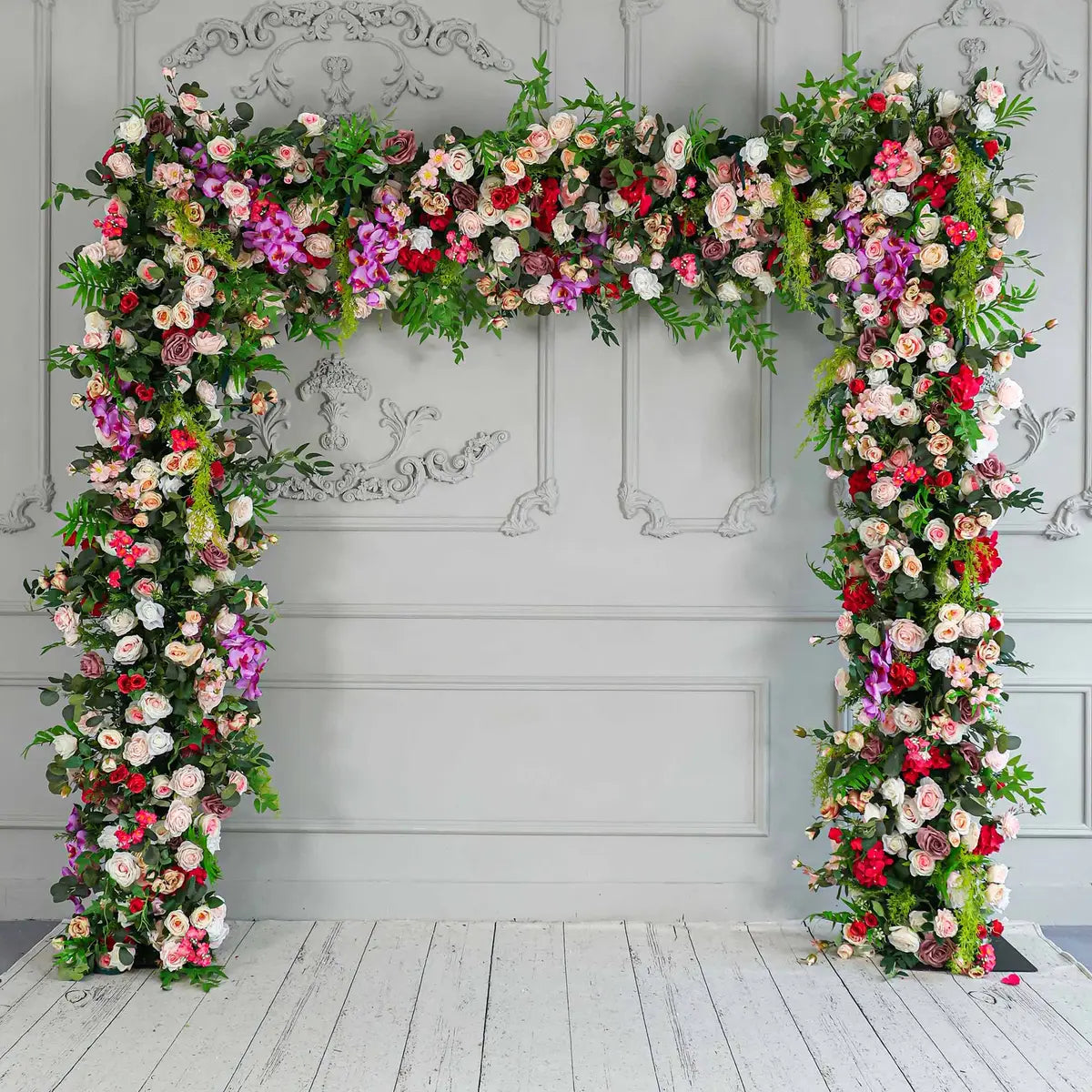 Crafted for realism, the 7D pink purple flower arch boasts a fabric backing and fade-resistant colors. 100% handmade, the colorful mirror flower arrangement provides a lifelike appearance and is easy to set up. 