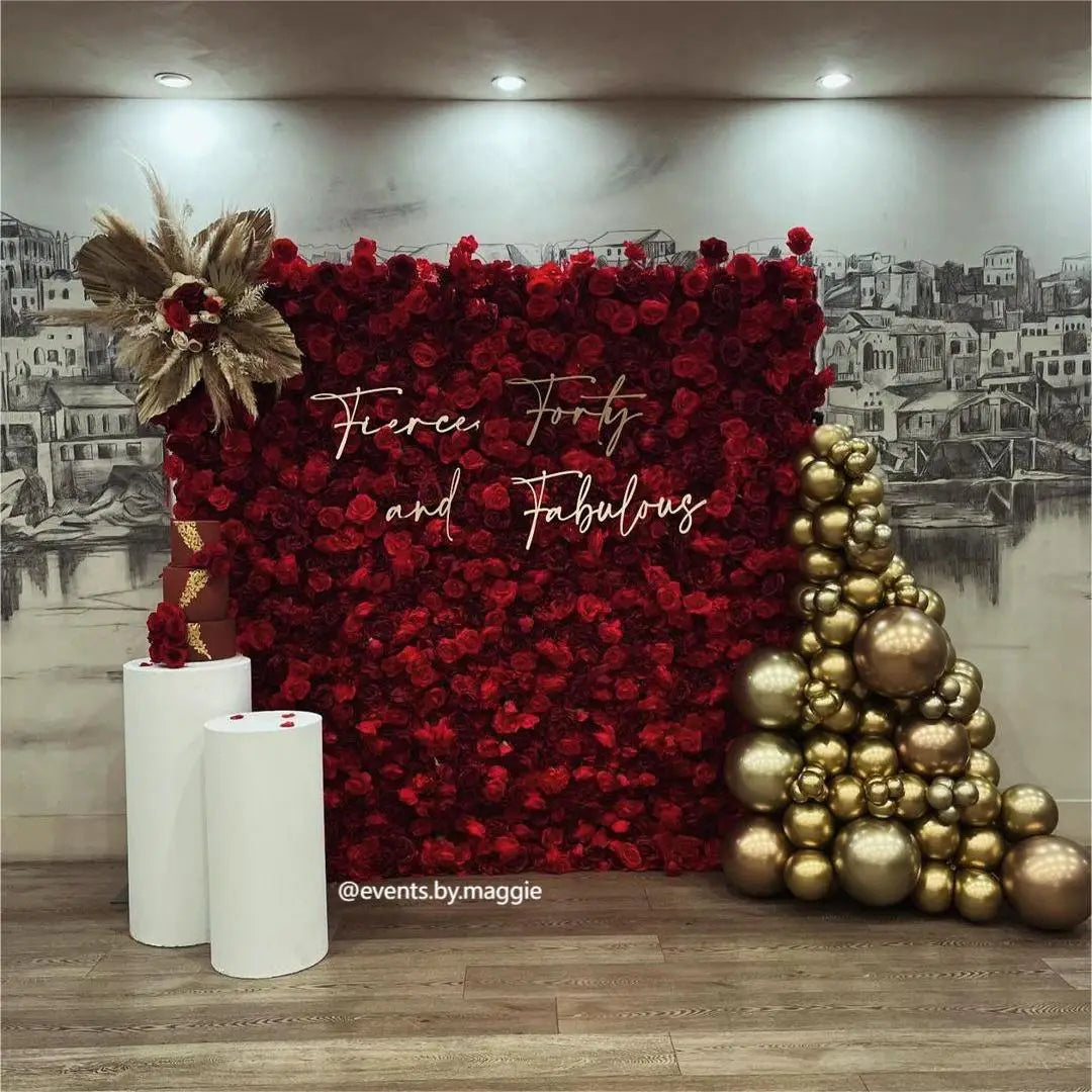 FLASH SALE Flawed Flower Wall 5D Red and Wine Red Roses Fabric Rolling Up Floral Backdrop