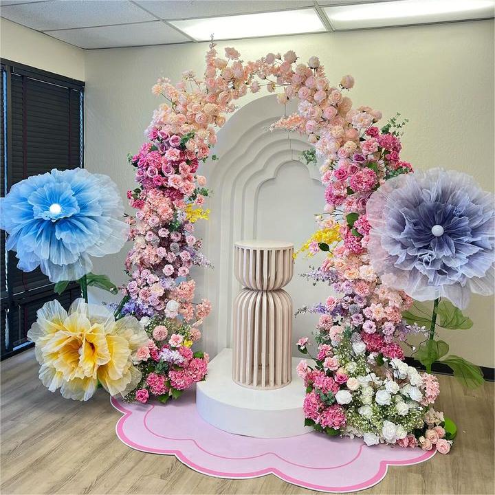 Flower Arch Pink Purple Rose Artificial Florals Backdrop Event Proposal Wedding Decoration - KetieStory
