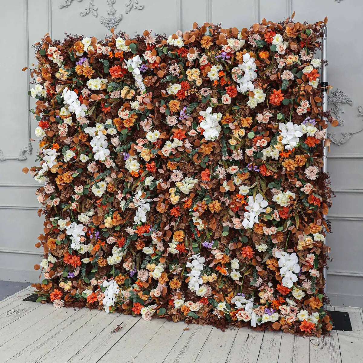 Fade-resistant and realistic, the fall retro coffee rose flower wall side view features a fabric backing.