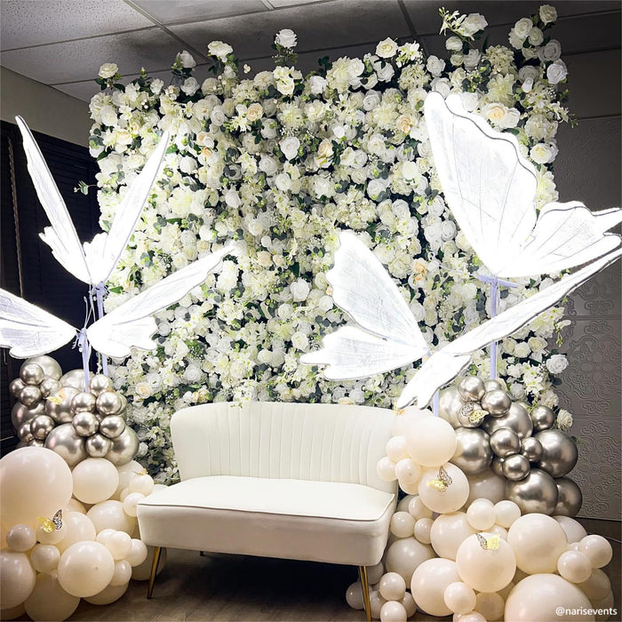 8x8ft Flower Wall White Champagne Fabric Rolling Up Curtain Floral Backdrop Wedding Party Proposal Decor
