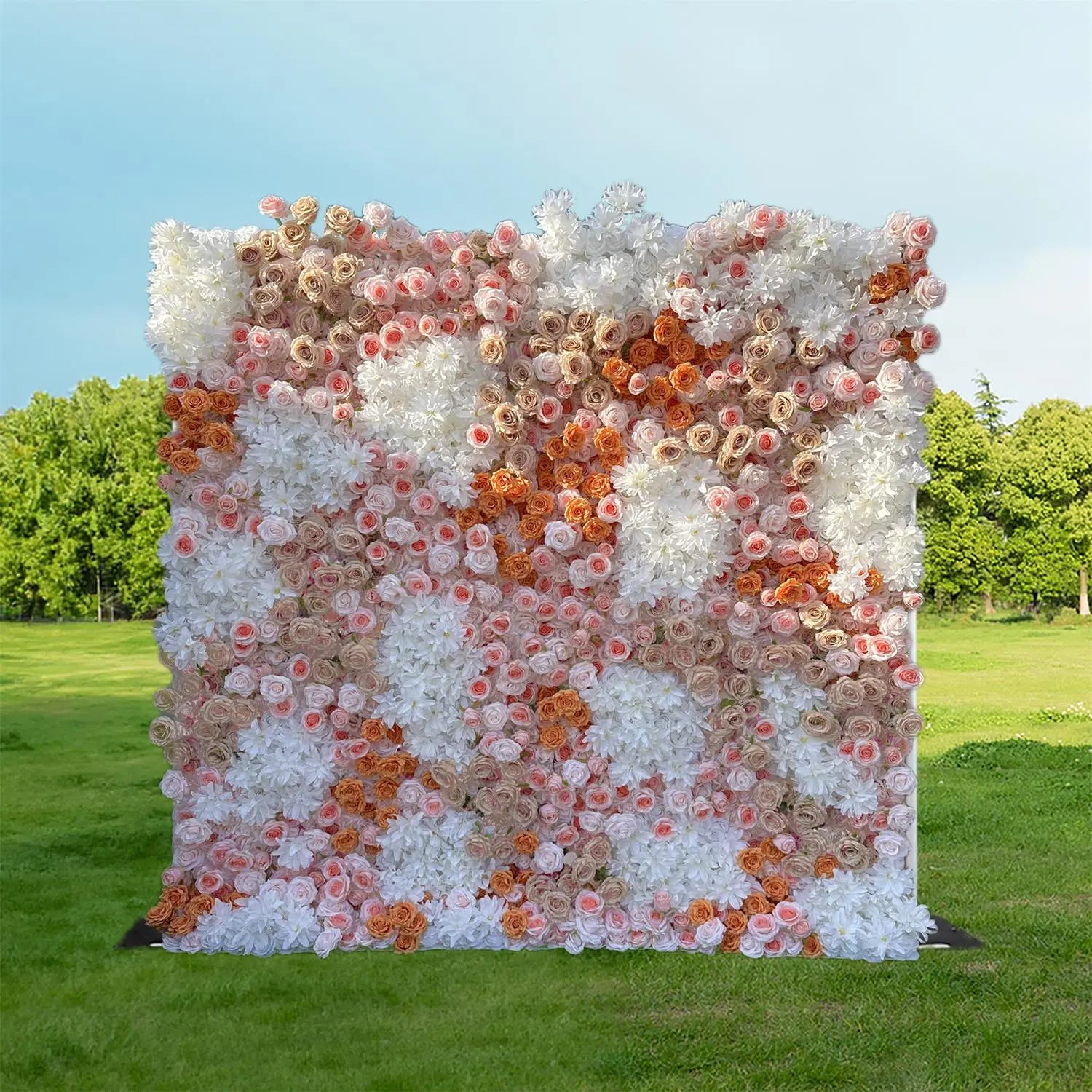 Crafted for realism, the 5D White Orange flower wall boasts a fabric backing and fade-resistant colors.