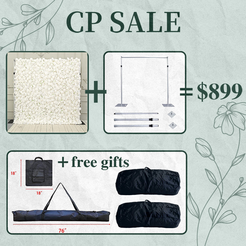 CP SALE 5D White Rose & Hydrangea Flower Wall with Stand and Two Free Gifts