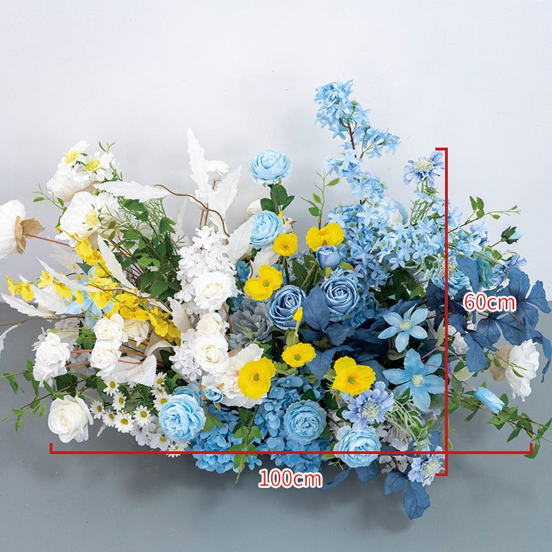 100% handmade, the blue yellow hanging flower set provides a lifelike appearance and is easy to set up. 