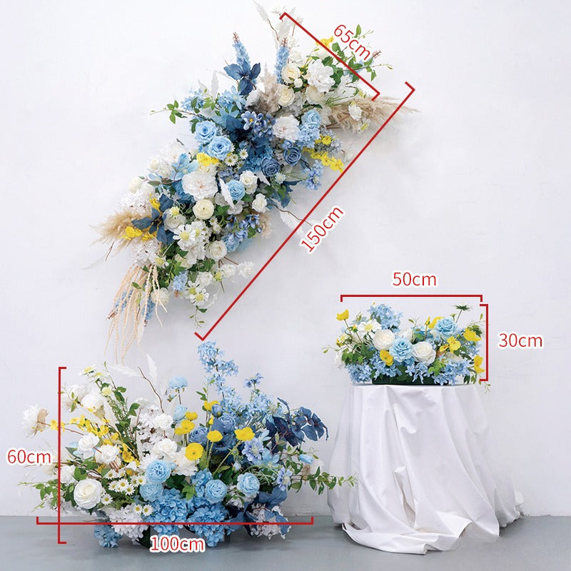 100% handmade, the blue yellow hanging flower set provides a lifelike appearance and is easy to set up. 