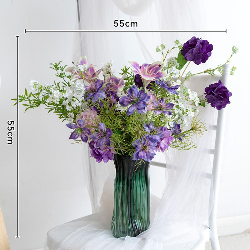 100% handmade, the purple green hanging flower set provides a lifelike appearance and is easy to set up.