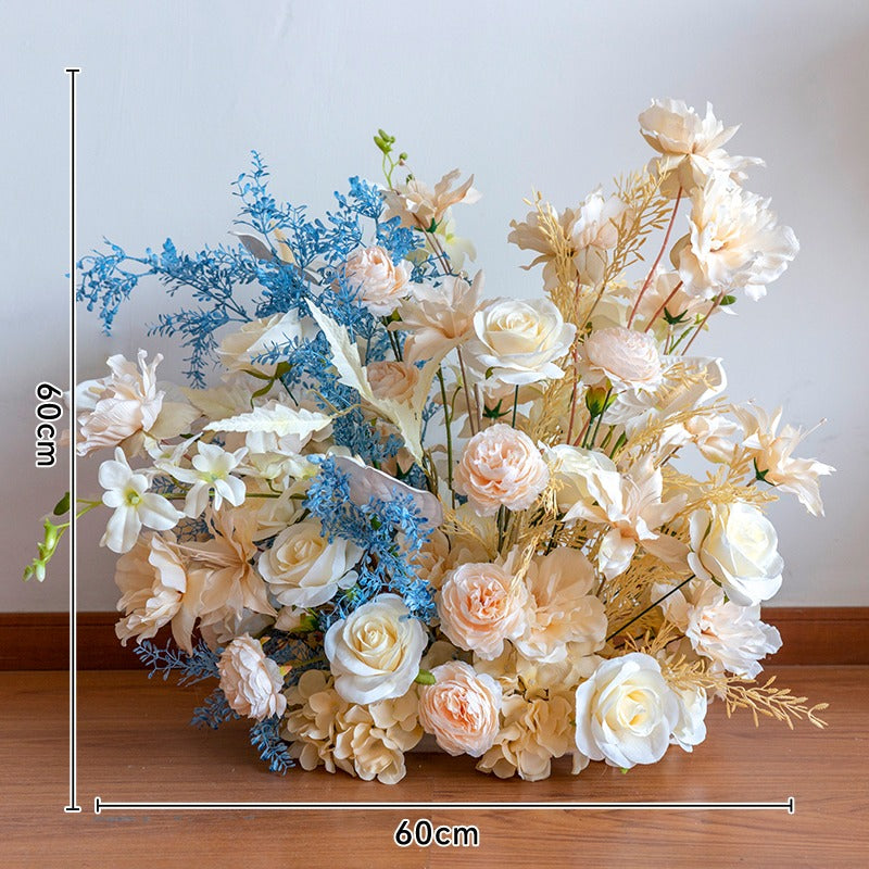 100% handmade, the champagne blue hanging flower set provides a lifelike appearance and is easy to set up.