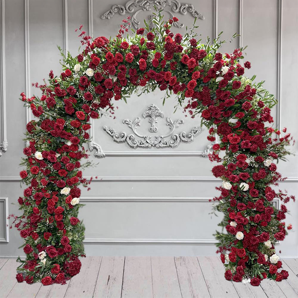 Flower Arch 8x8ft Red Green Florals Set Fabric Backdrop 