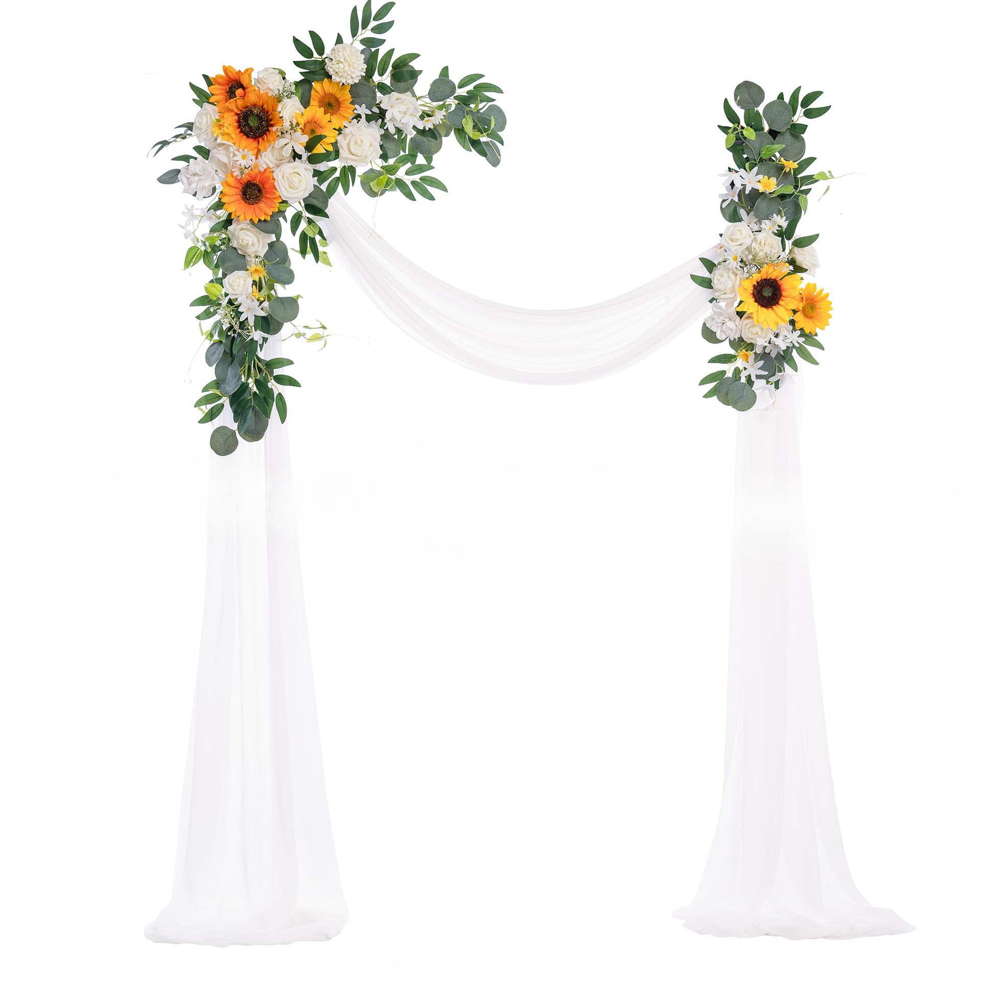 Artificial Flower Chiffon Valance Yarn Three-Piece Set For Wedding Decoration Backdrop - KetieStory