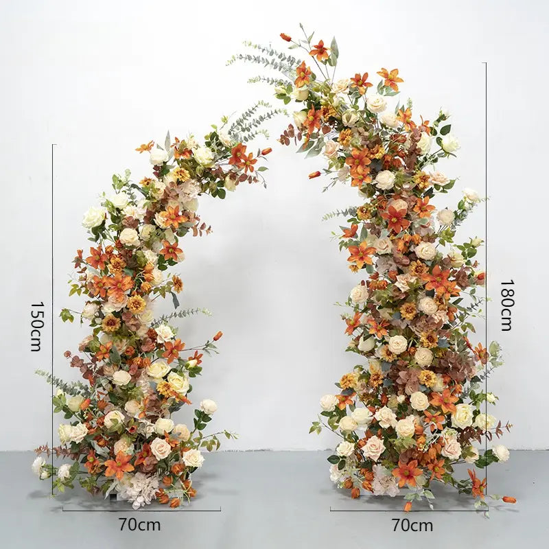 100% handmade, the orange flower arch provides a lifelike appearance and is easy to set up.