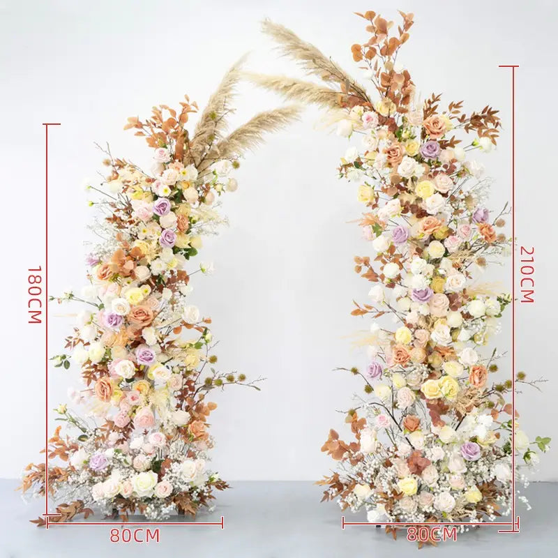 The cream white flower arch features a fabric backing, ensuring lifelike shapes and vibrant colors.