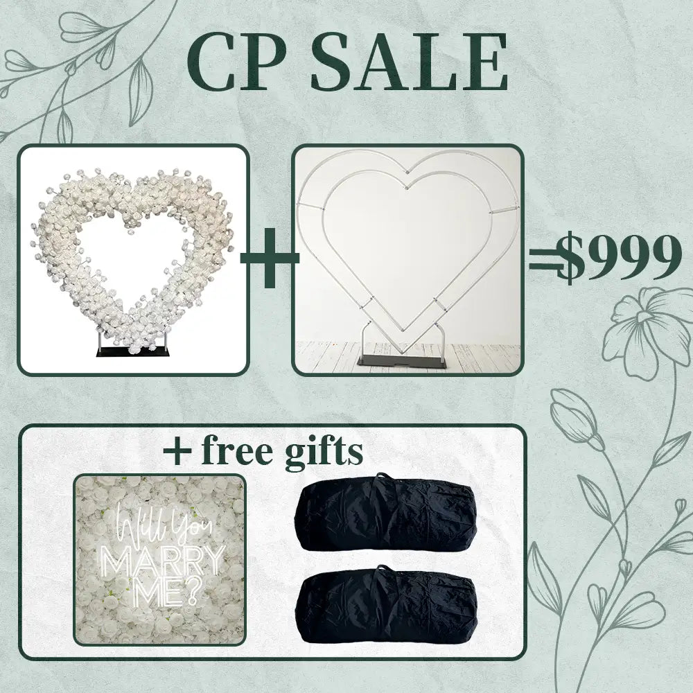 CP SALE Flower Arch 8x8ft White Heart Shaped Wedding Backdrop Including Frame and Two Free Gifts