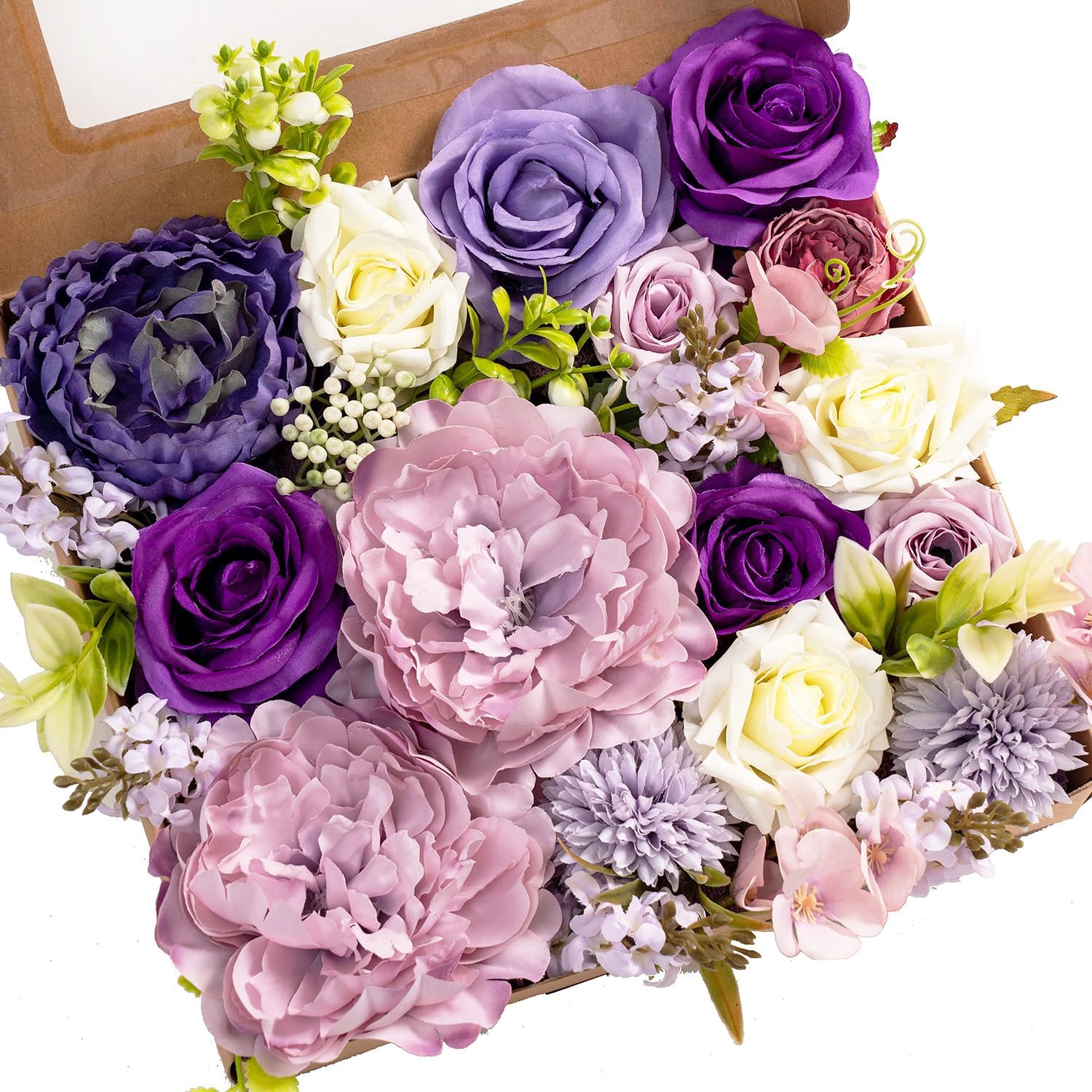 FALSH SALE Set of 6 Boxes Fantasy Purple&Pink Roses Artificial Flowers for DIY Bridal Bouquet Decoration Table Centerpiece