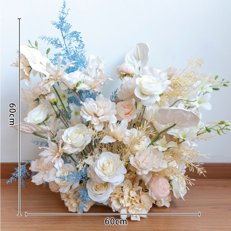 100% handmade, the champagne blue hanging flower set provides a lifelike appearance and is easy to set up.