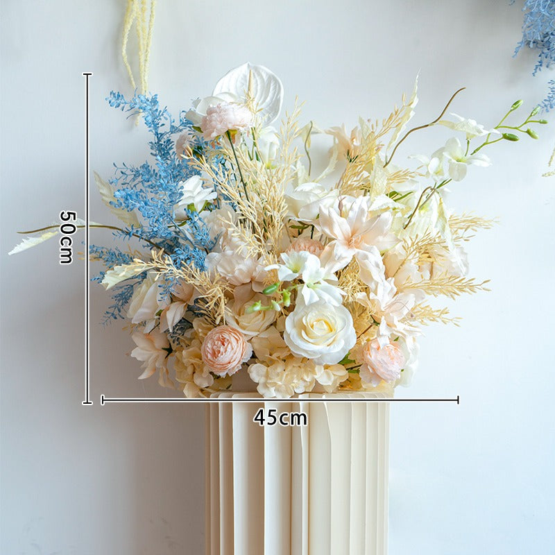 100% handmade, the champagne blue hanging flower set provides a lifelike appearance and is easy to set up.