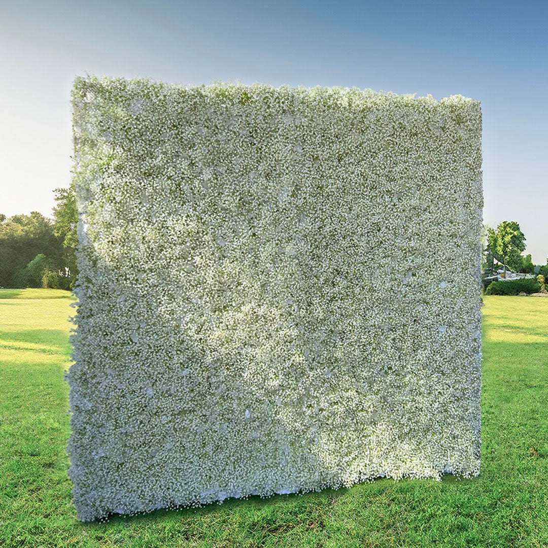 BOGO 8ftx8ft Flower Wall 3D Baby's Breath Rolling Up Curtain Fabric Artificial Flower Wall Backdrop Proposal Wedding Party Decor