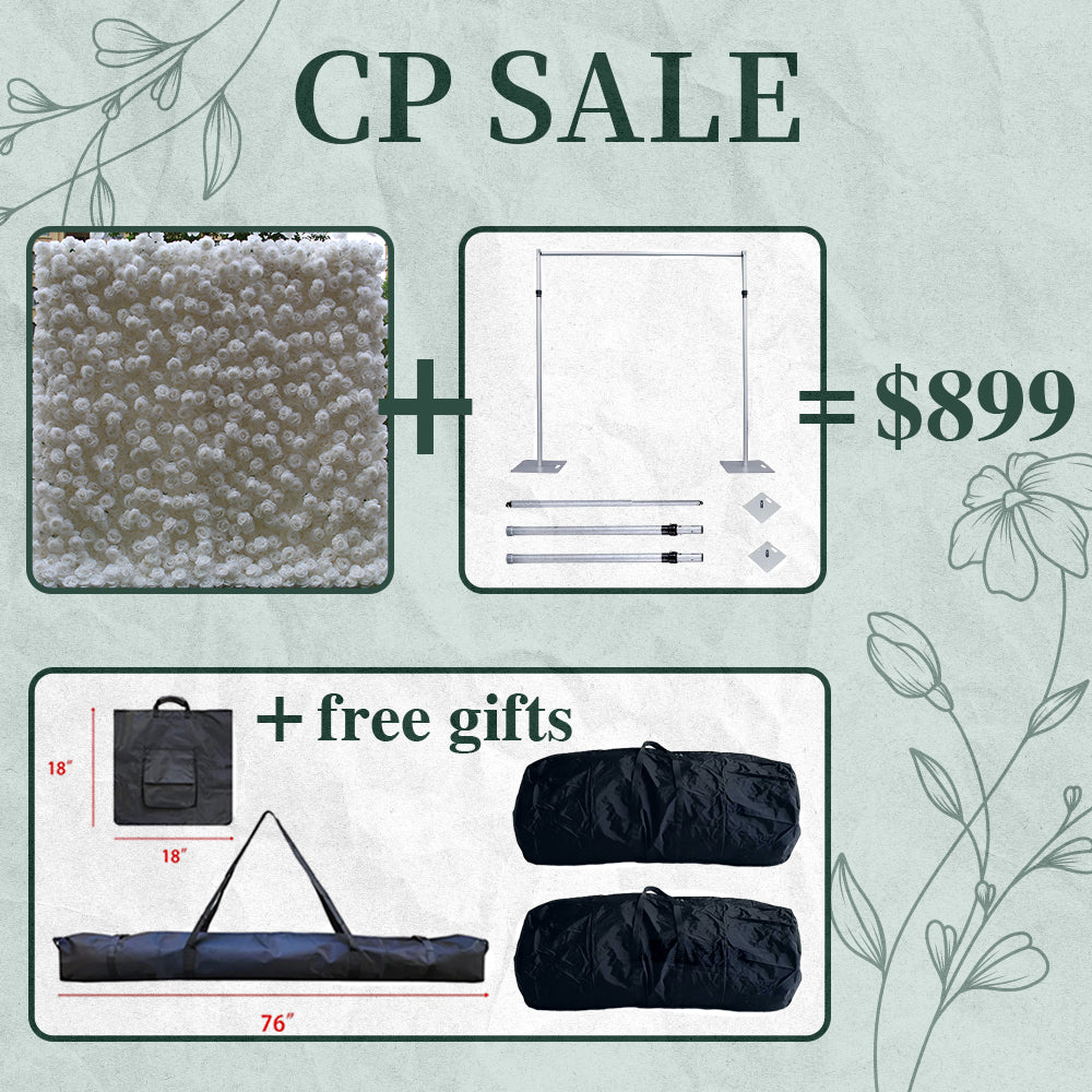 CP SALE 5D White Roses Flower Wall with Stand and Two Free Gifts