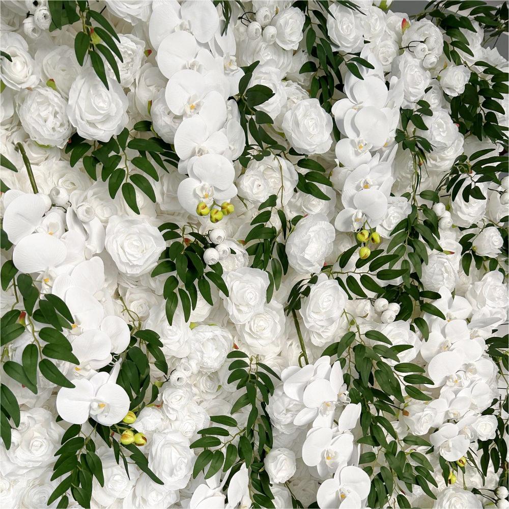 The white rose phalaenopsis green leaves flower wall looks vivid and lifelike.