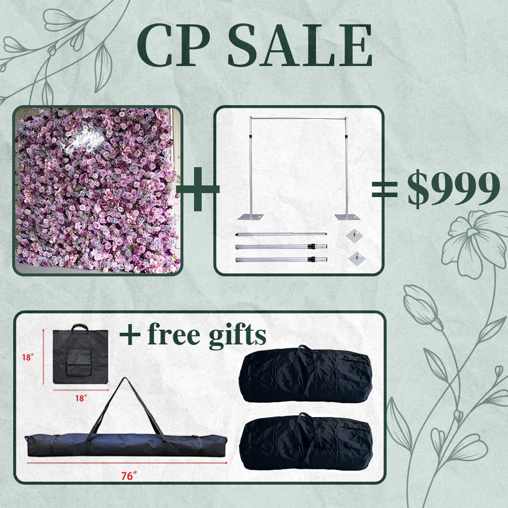 CP SALE 7D Purple Roses Flower Wall with Stand and Two Free Gifts