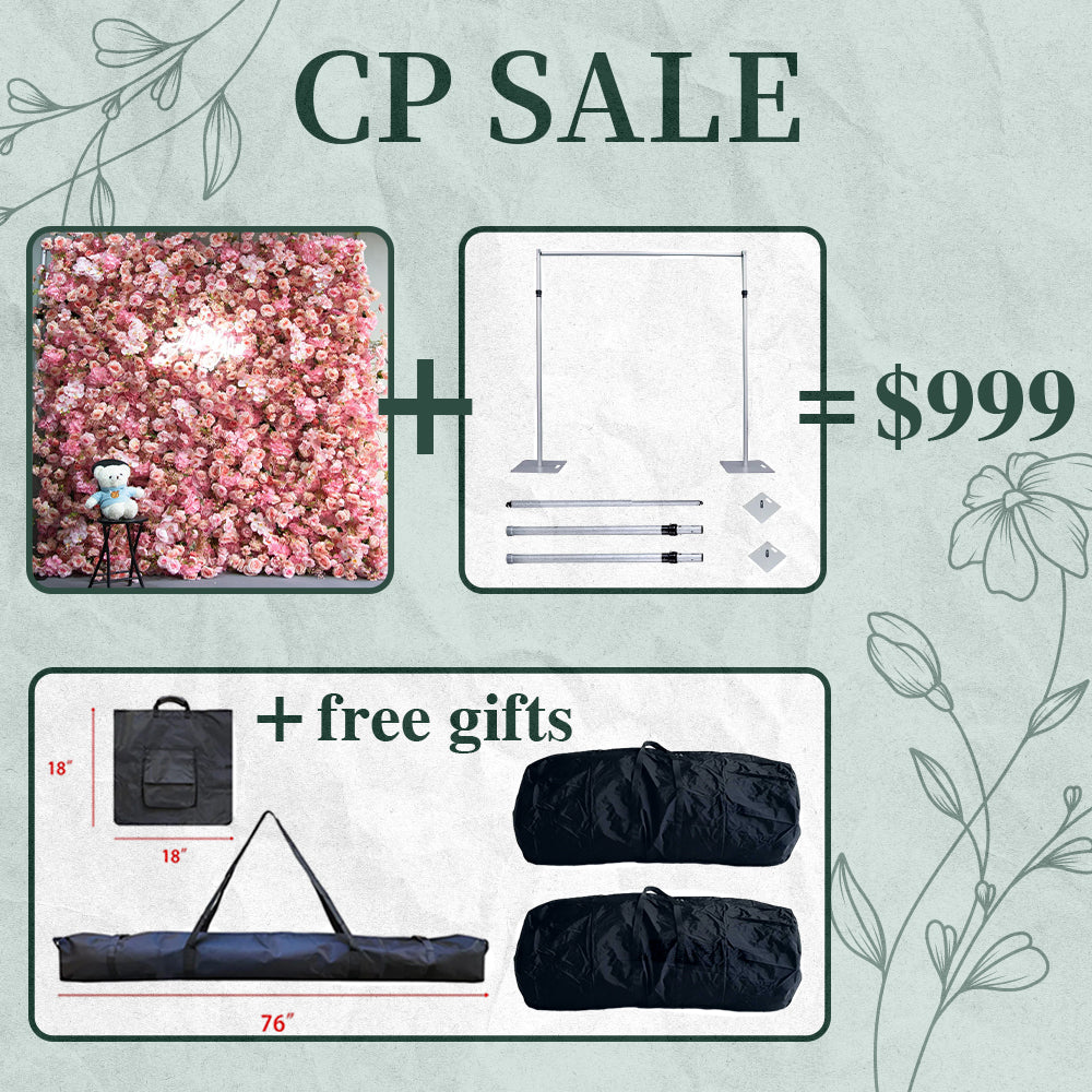 CP SALE 7D Pink Roses Flower Wall with Stand and Two Free Gifts