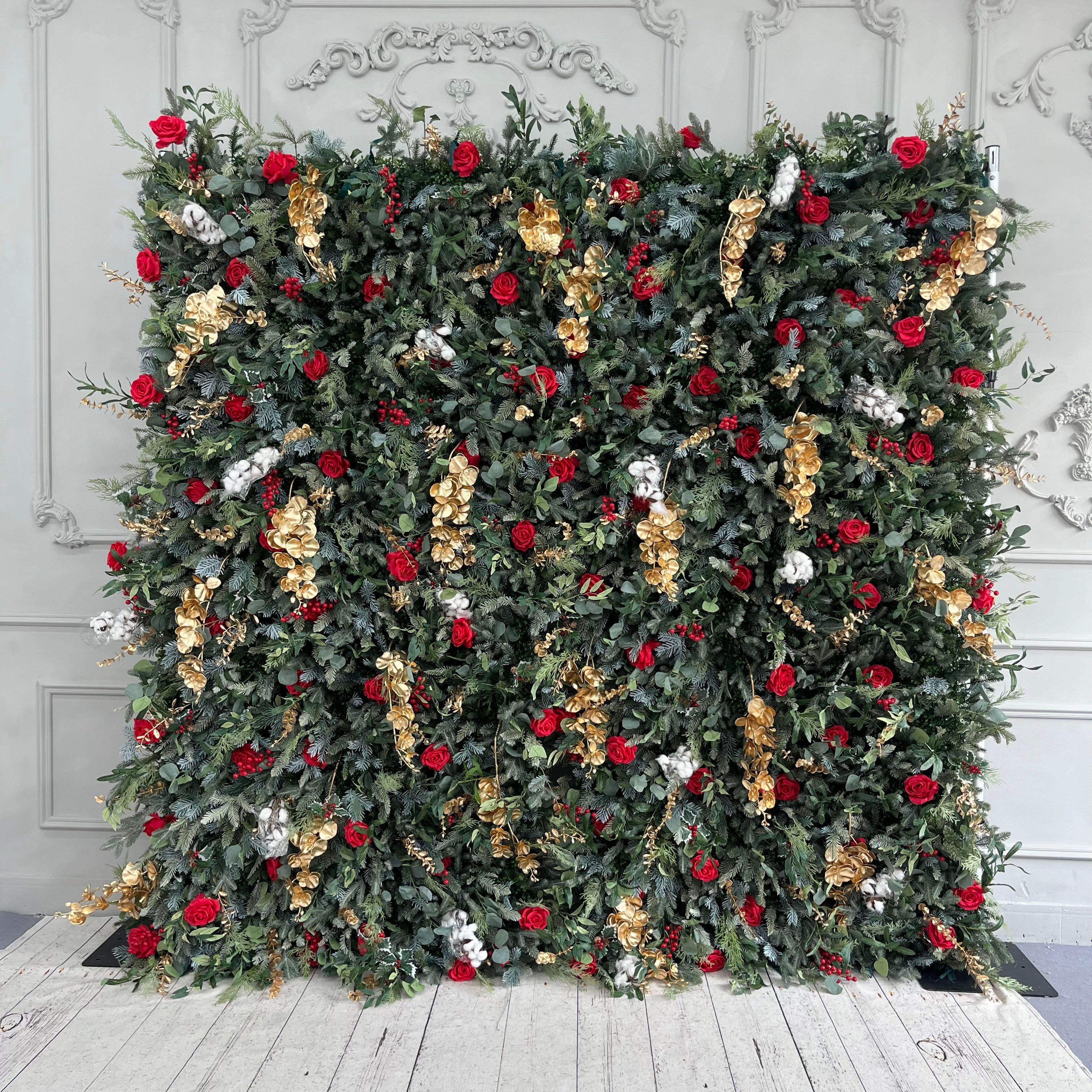 Green Christmas Flower Wall Backdrop