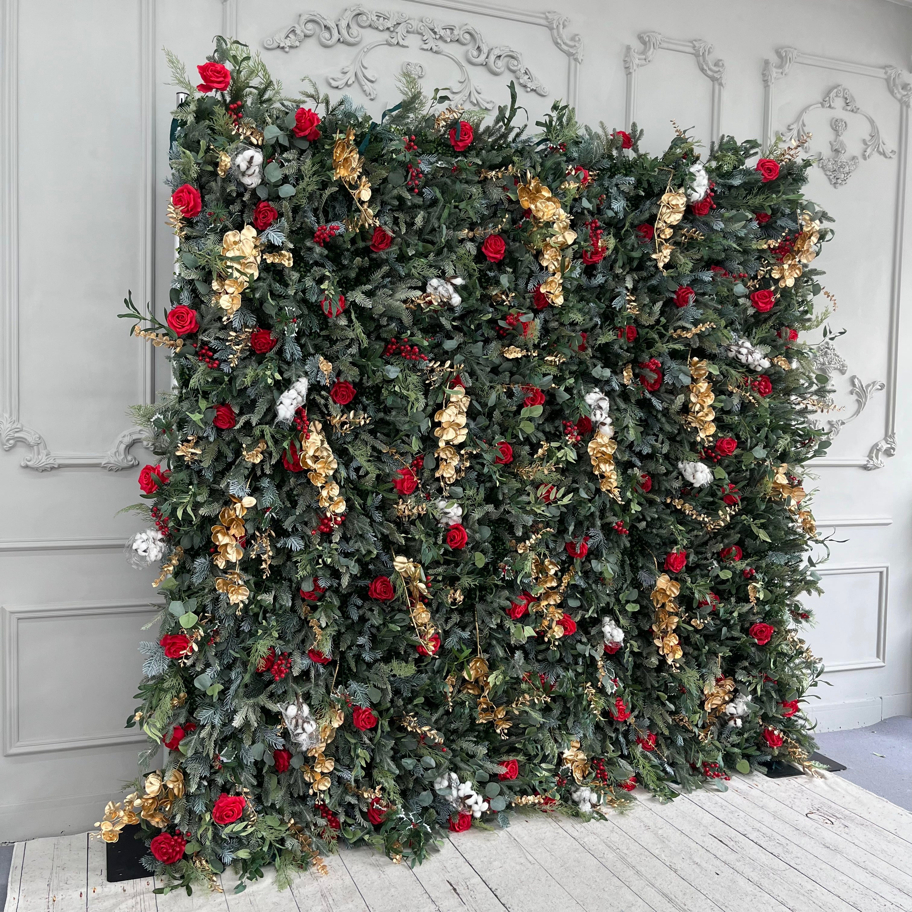 Green Christmas Flower Wall Backdrop