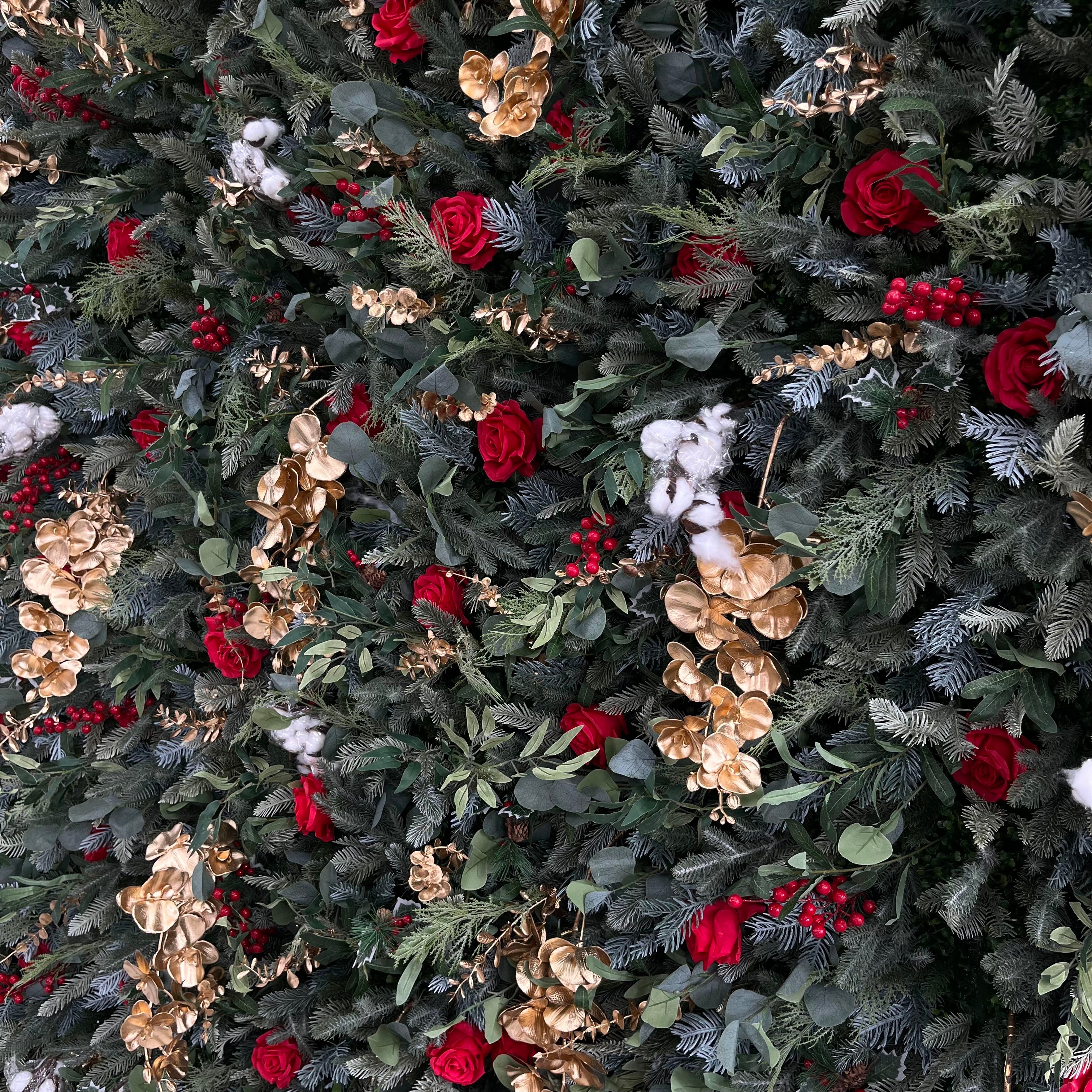 Green Christmas Flower Wall Backdrop