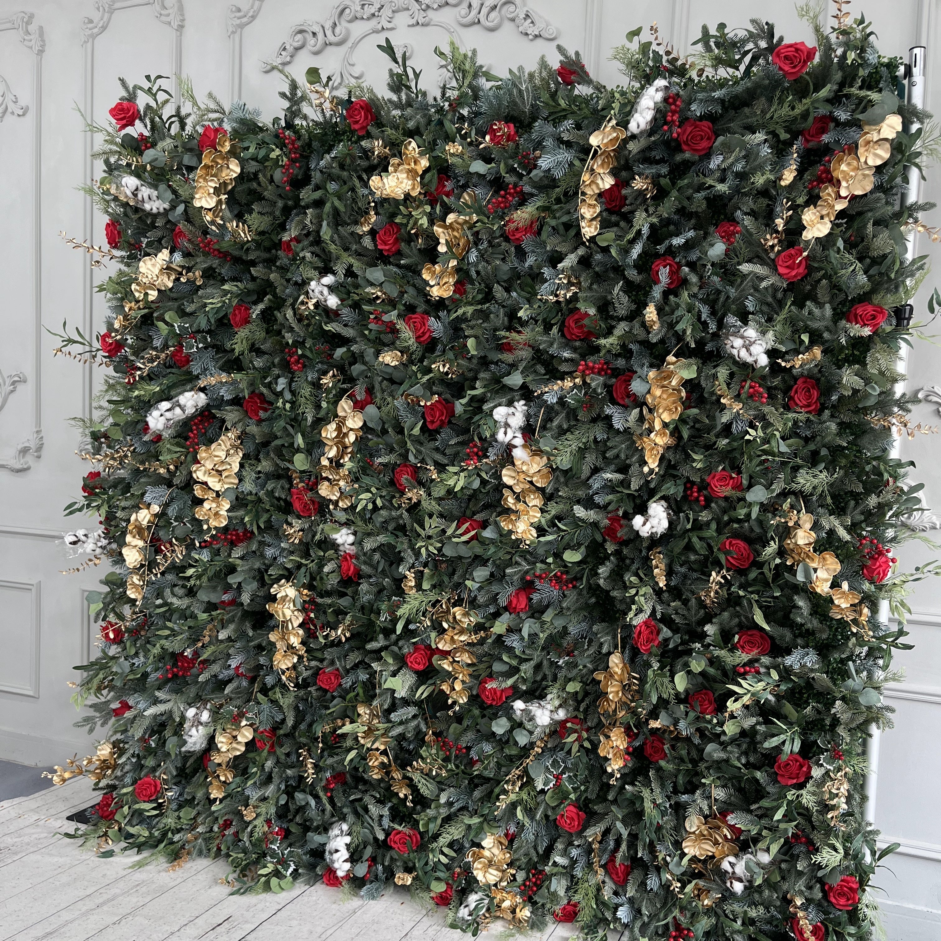 Artificial Fabric Backdrop 5D Rolling Up Christmas Flower Wall