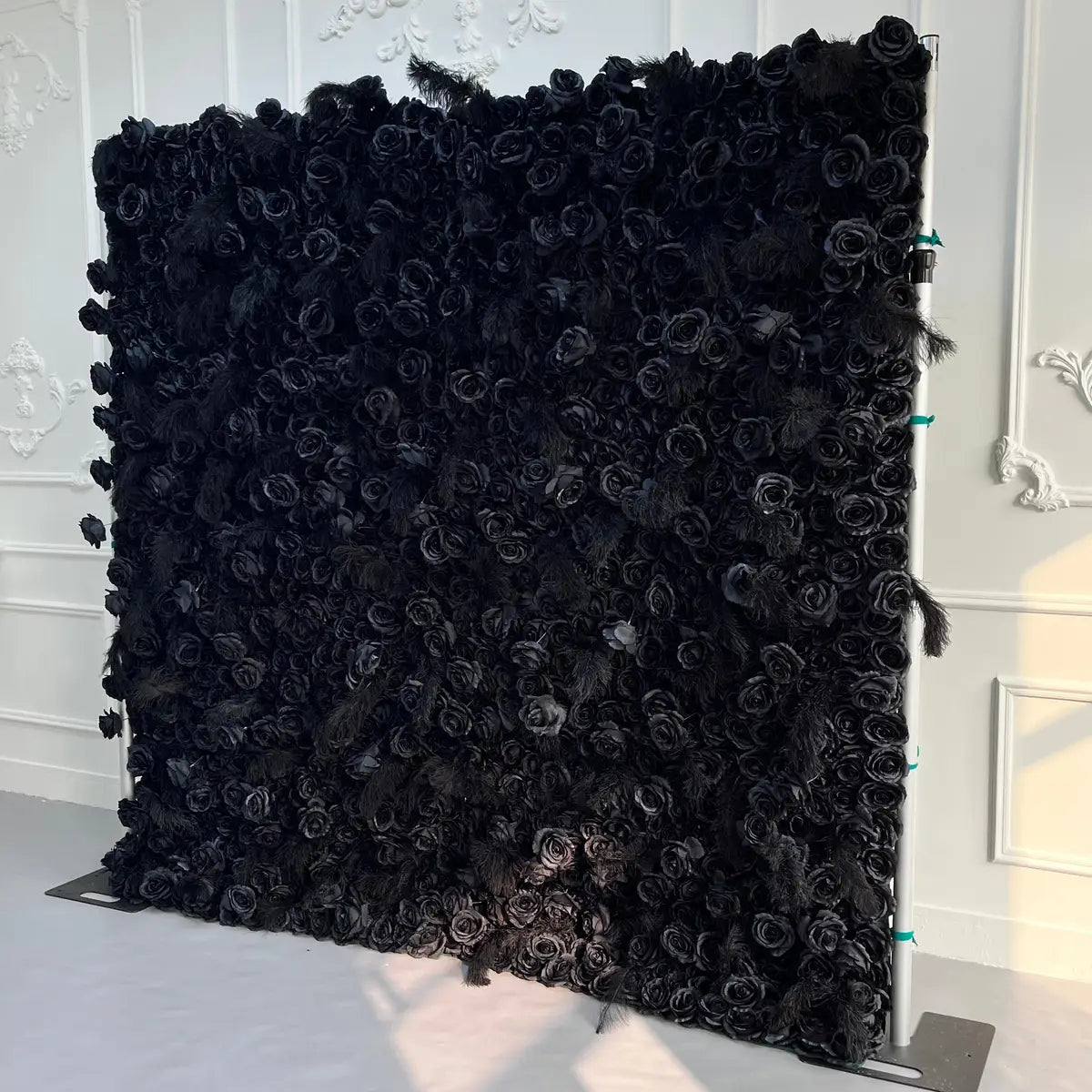 Fade-resistant and realistic, the black flower wall side view features a fabric backing.