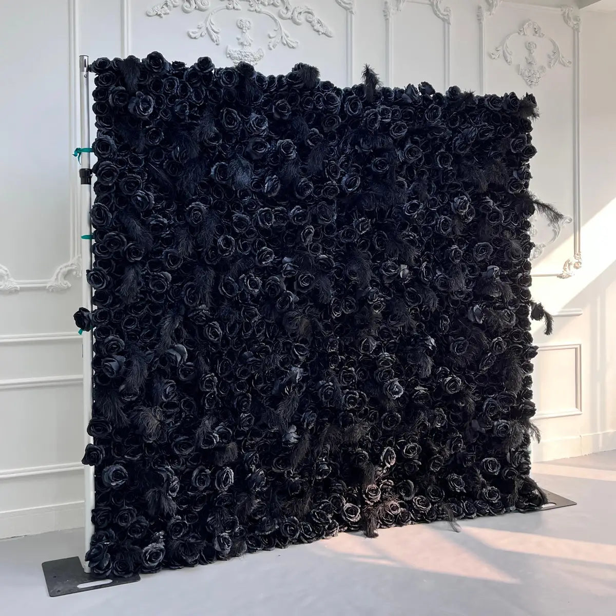 Fade-resistant and realistic, the black flower wall side view features a fabric backing.