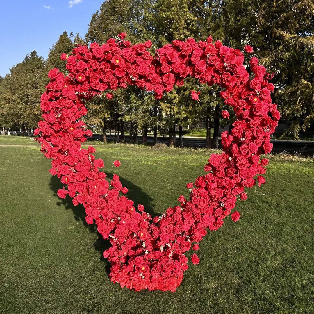 Flower Arch 6.5x6.5ft Red Roses Heart Shaped Floral Set Backdrop for Valentine's Day