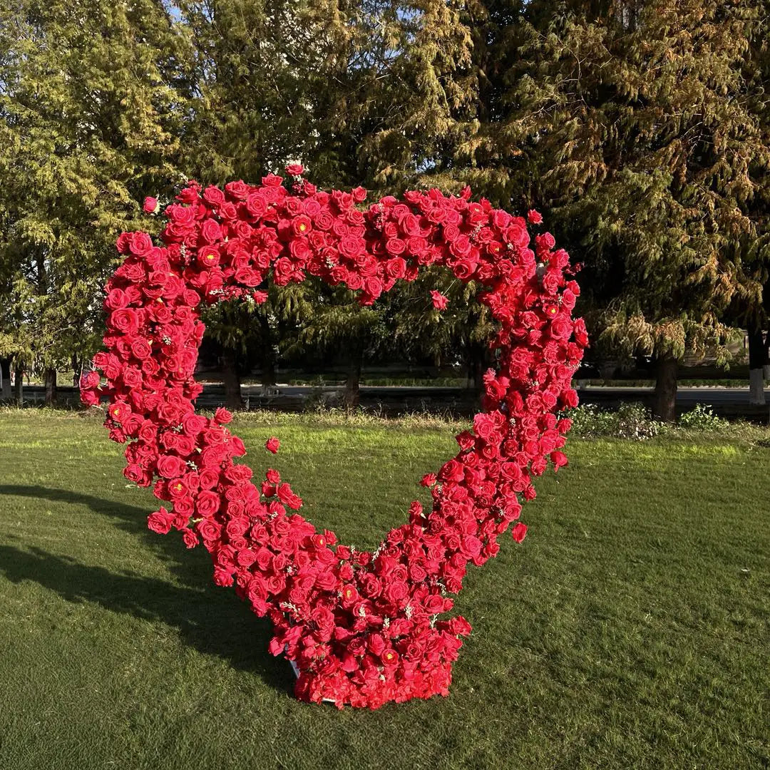 Flower Arch 6.5x6.5ft Red Roses Heart Shaped Floral Set Backdrop for Valentine's Day