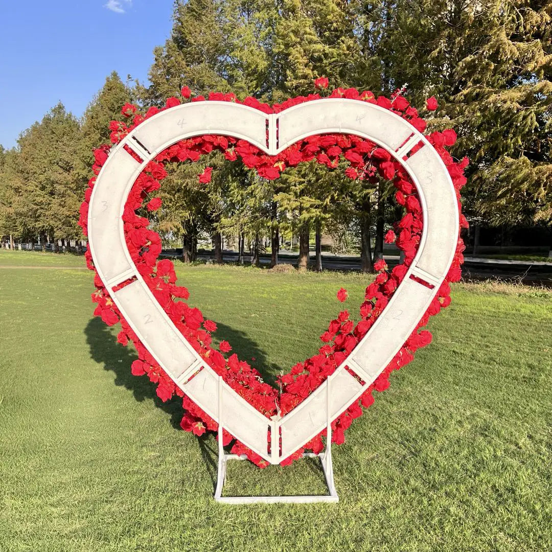 Flower Arch 6.5x6.5ft Red Roses Heart Shaped Floral Set Backdrop for Valentine's Day