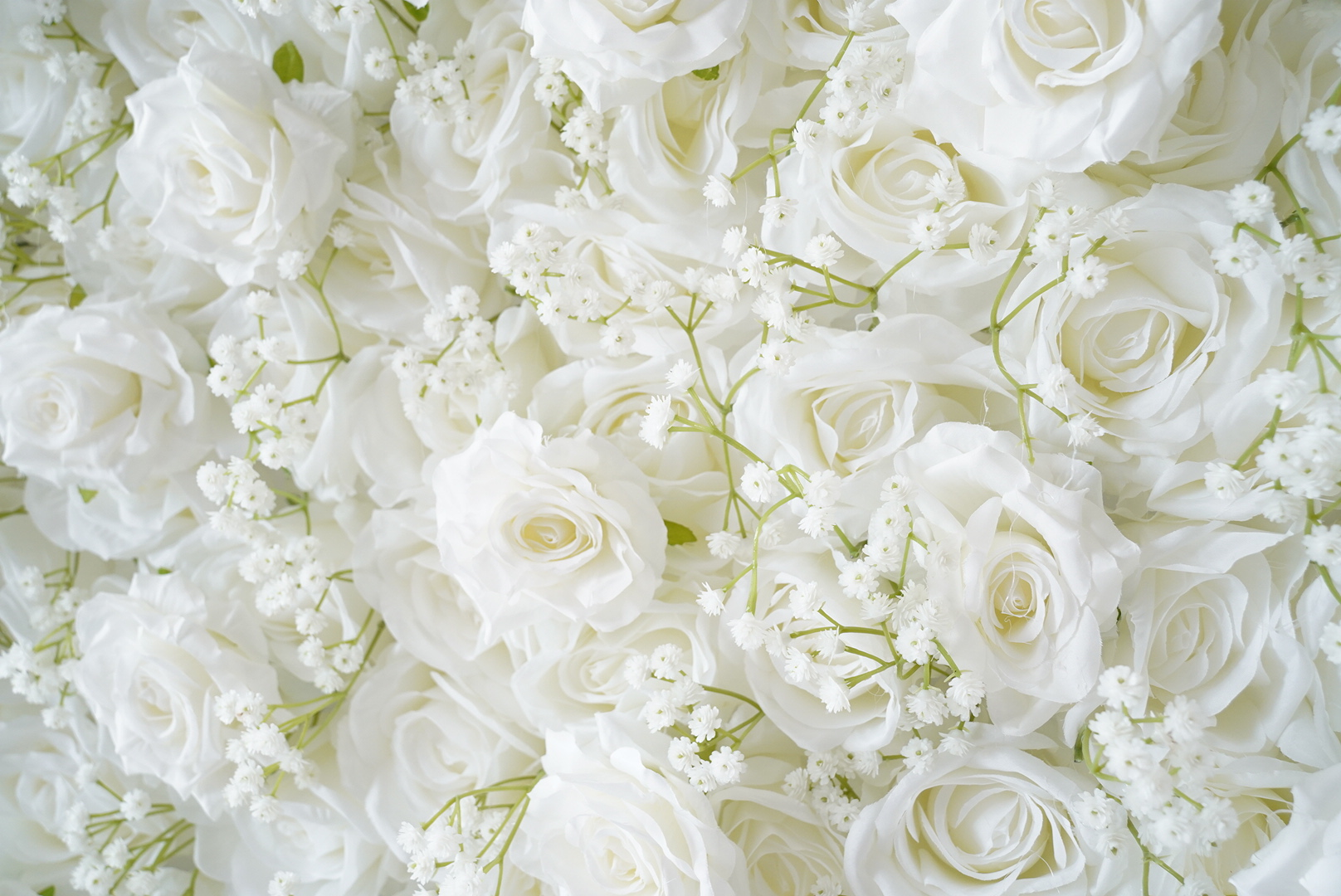 The baby breath pure white peony fabric flower wall looks vivid and lifelike.