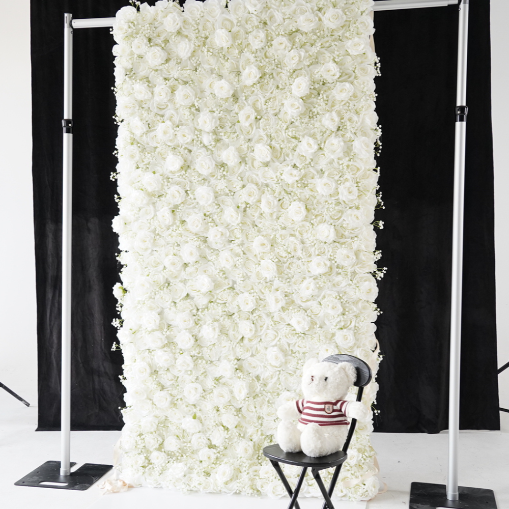 The baby breath pure white peony fabric flower wall presents a pure and romantic atmosphere.