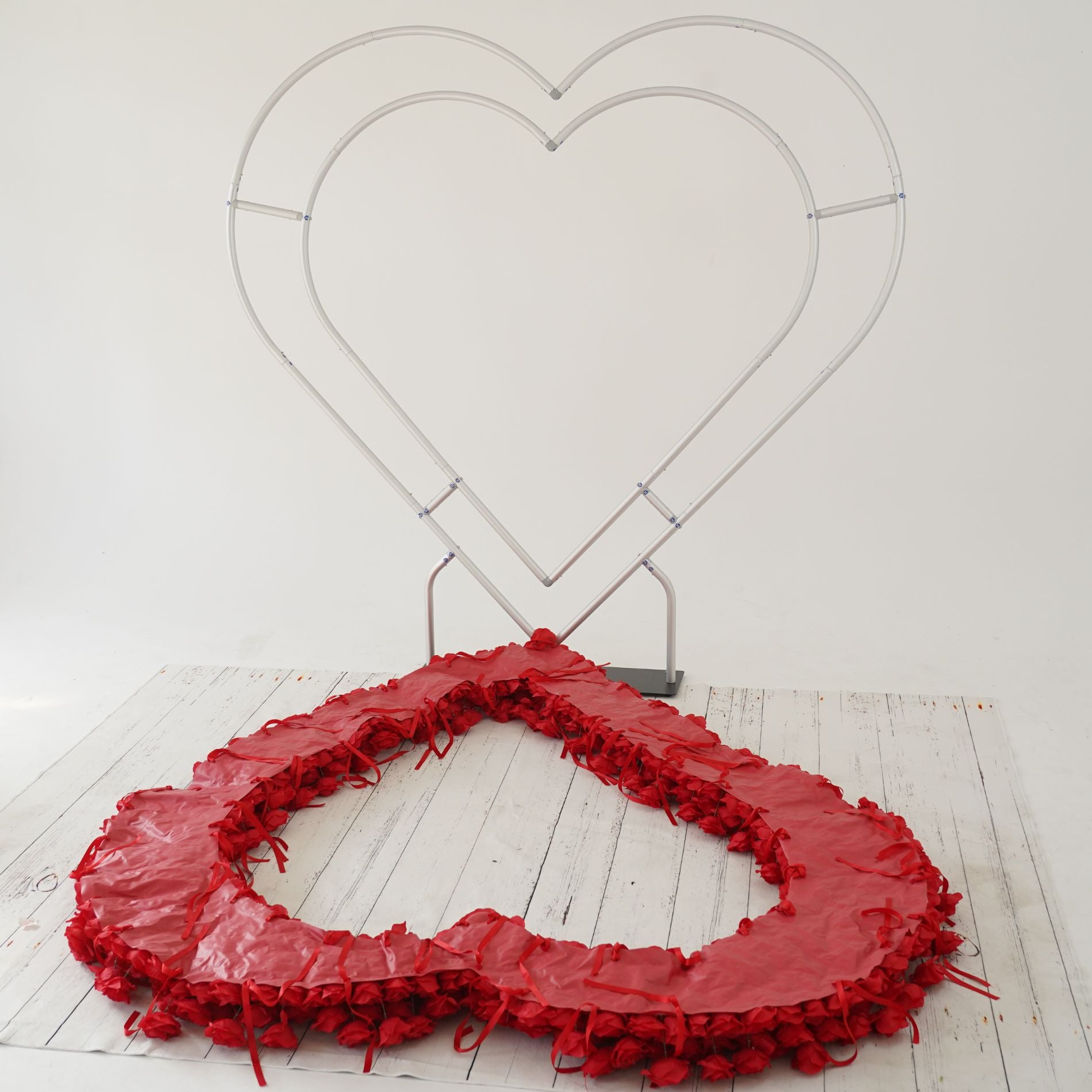 Flower Arch Heart Shaped Red Roses Floral Set Fabric Backdrop Proposal Wedding Party Decor - KetieStory