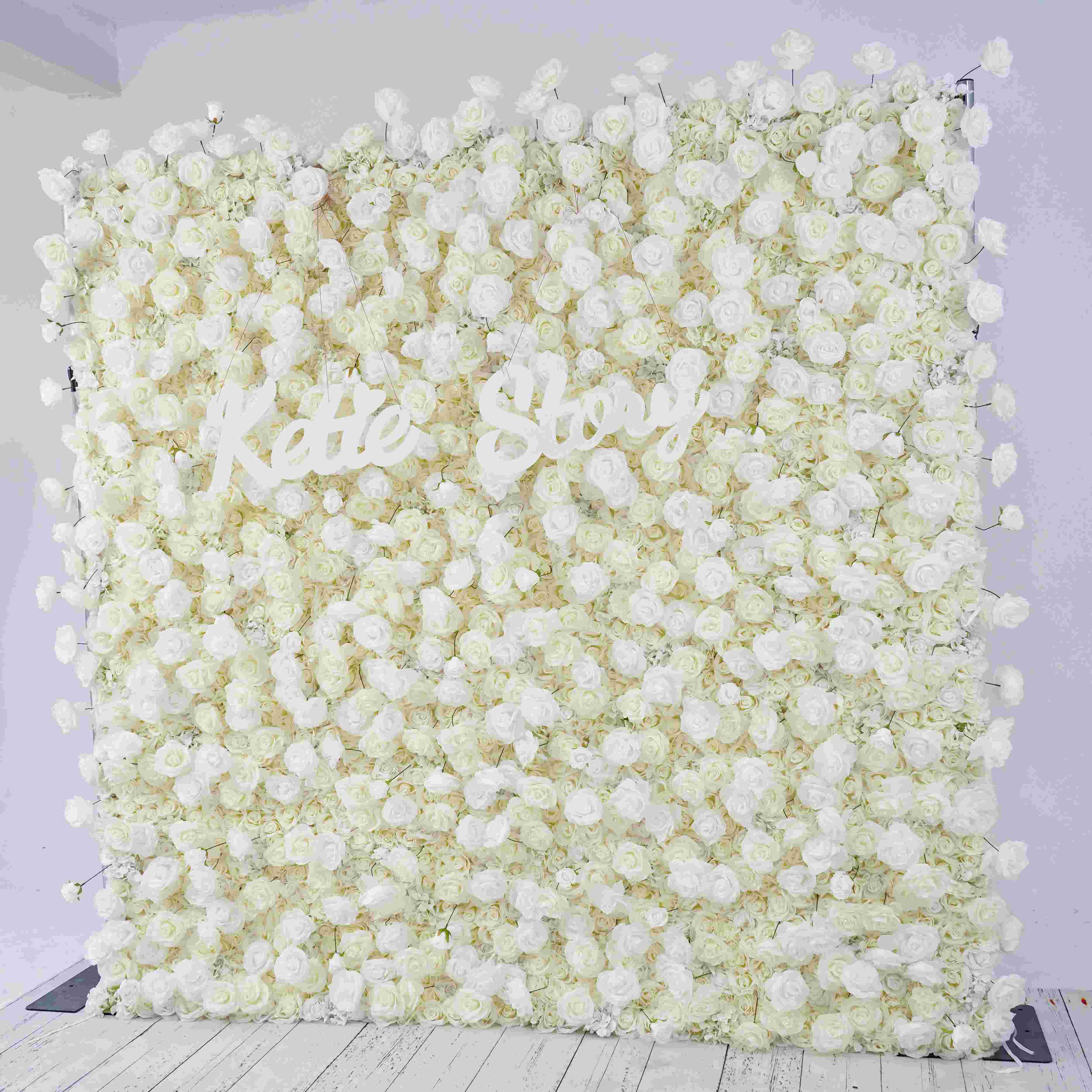 white cream flower wall's side view boasts realistic shapes and a fabric backing