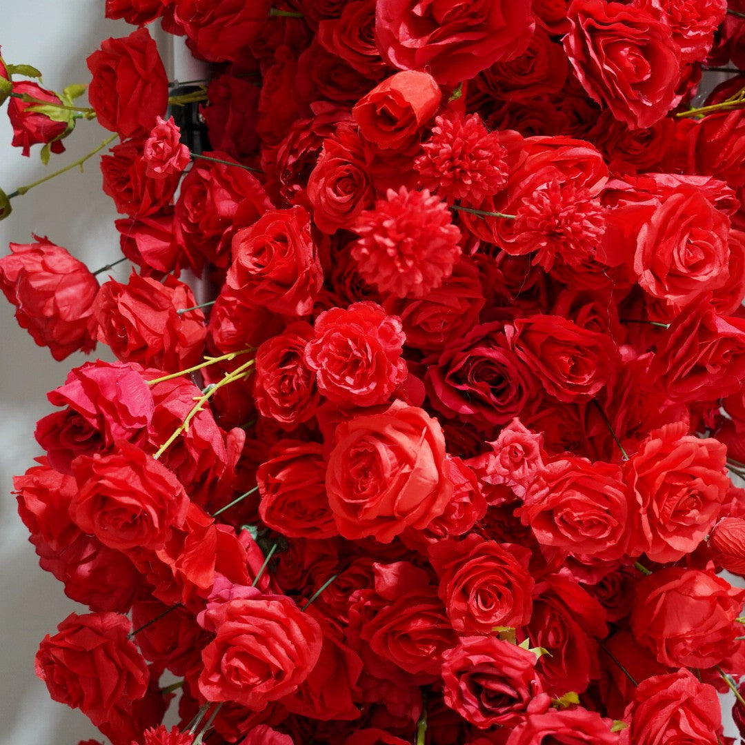 The red roses flower wall looks vivid and realistic.