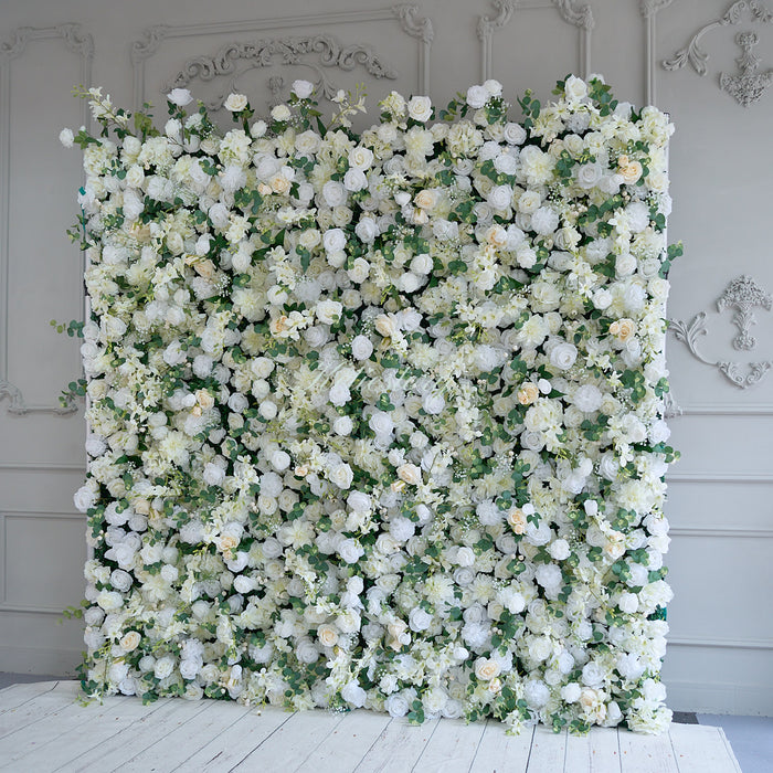 8x8ft Flower Wall White Champagne Fabric Rolling Up Curtain Floral Backdrop Wedding Party Proposal Decor