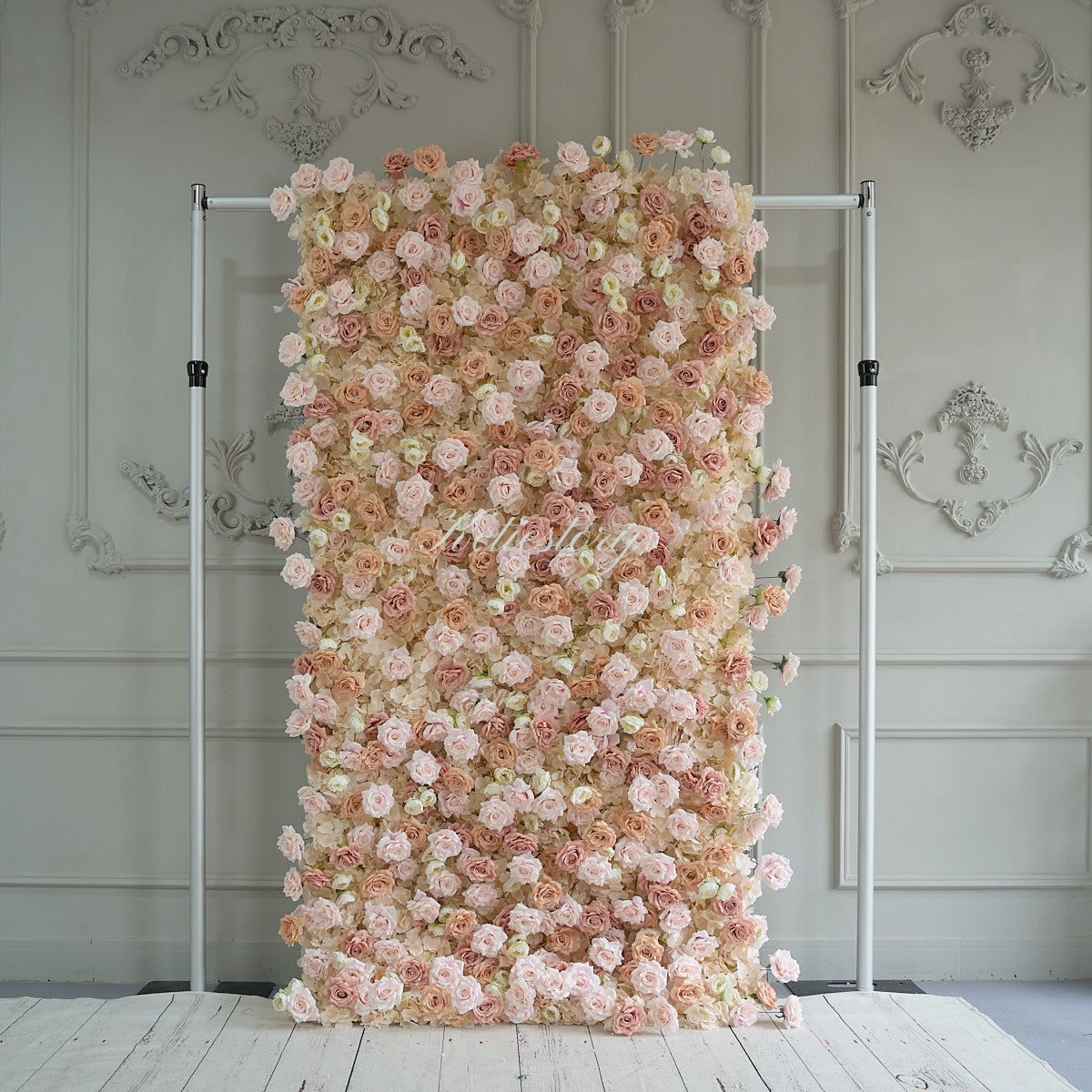 BOGO Flower Wall 3D Light Pink & Coffee Fabric Rolling Up Curtain Floral Backdrop Wedding Party Proposal Decor