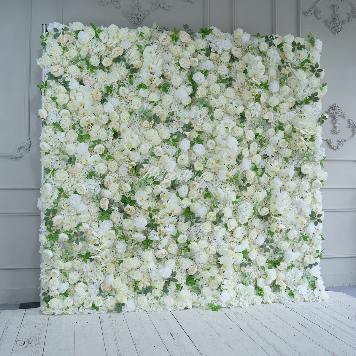 white rose flower wall side view is designed for realism and durability with a fabric backing.
